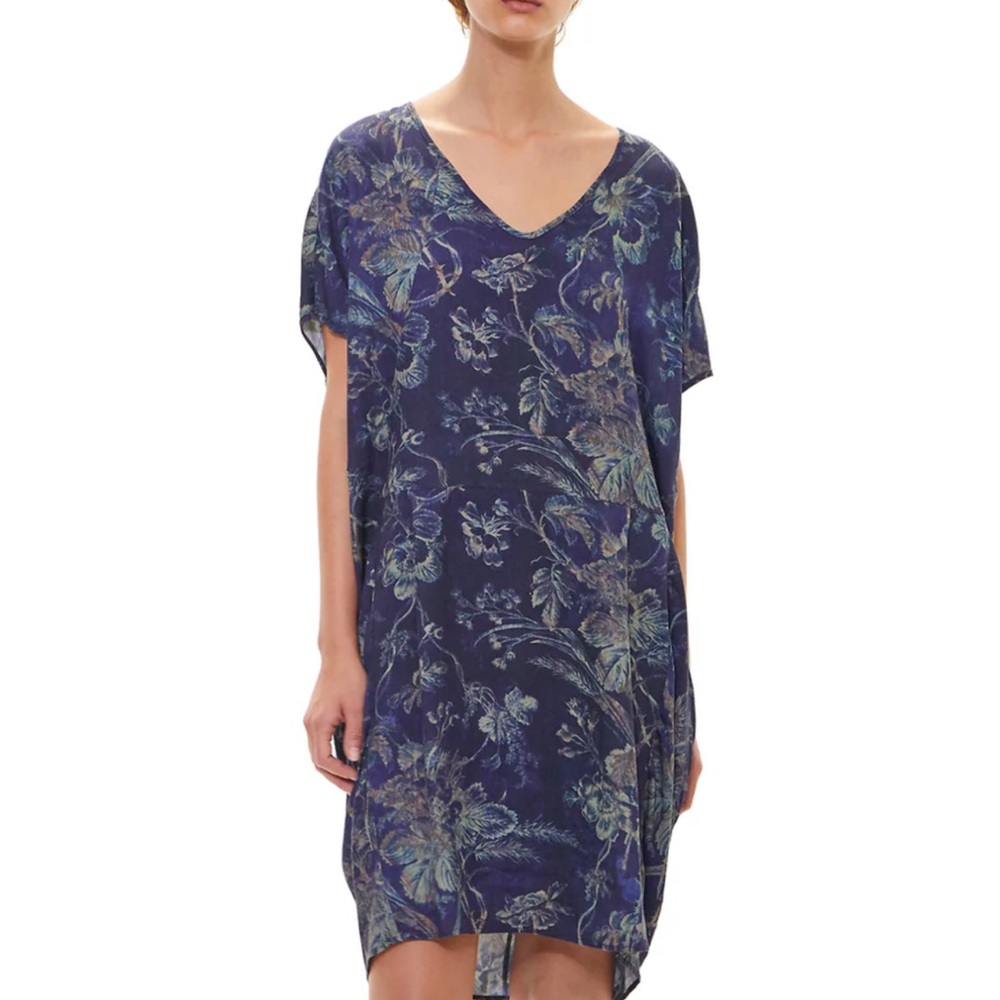 indigo floral cocoon dress gary graham422 L/LX rayon